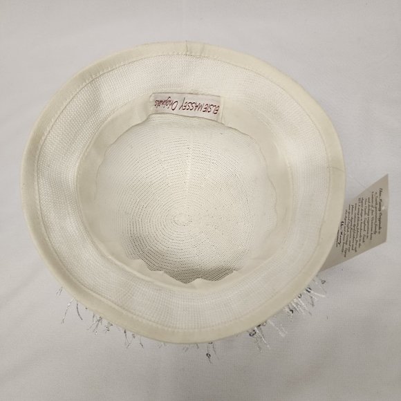 White Soft Cloche Hat  w/Beaded Flower